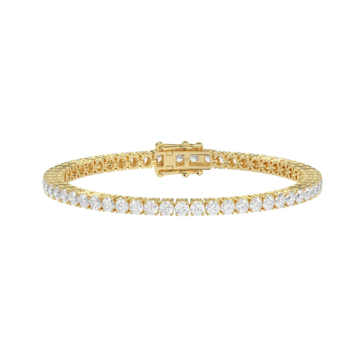 Classic 4 Prong Lab Grown Diamond Tennis Bracelet approx. 5 ct Yellow Gold angle view
