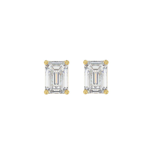 1.5 Carat Emerald Cut Lab Grown Diamond Stud Earrings Yellow Gold angle view