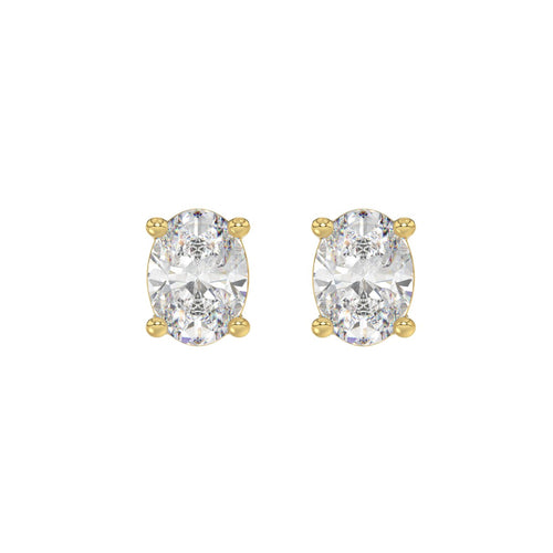 3 Carat Oval Lab Grown Diamond Stud Earrings Yellow Gold angle view