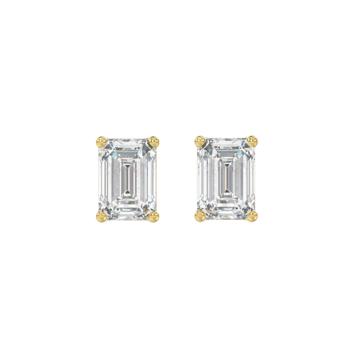 2 Carat Emerald Cut Lab Grown Diamond Stud Earrings Yellow Gold angle view