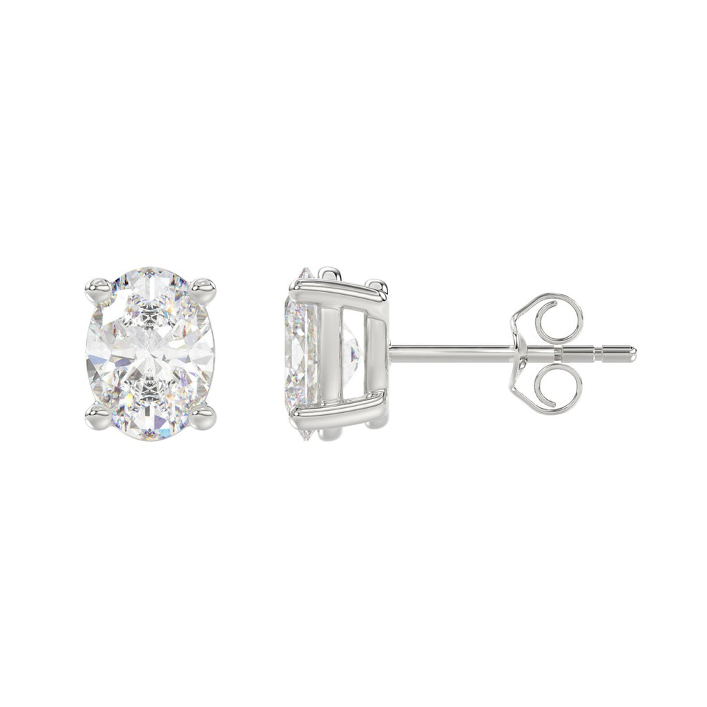 3 Carat Oval Lab Grown Diamond Stud Earrings White Gold angle view