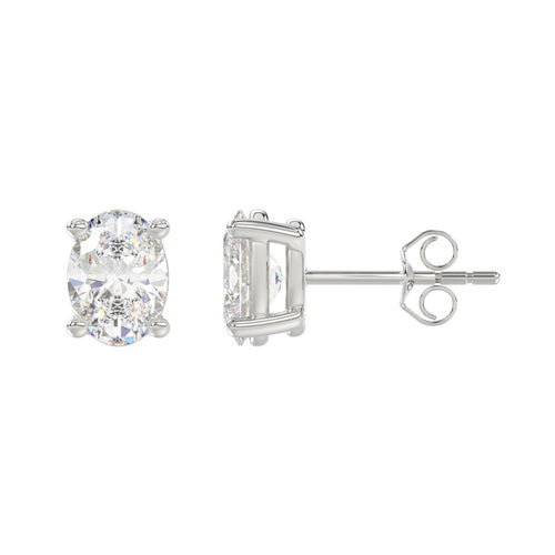 3 Carat Oval Lab Grown Diamond Stud Earrings White Gold angle view