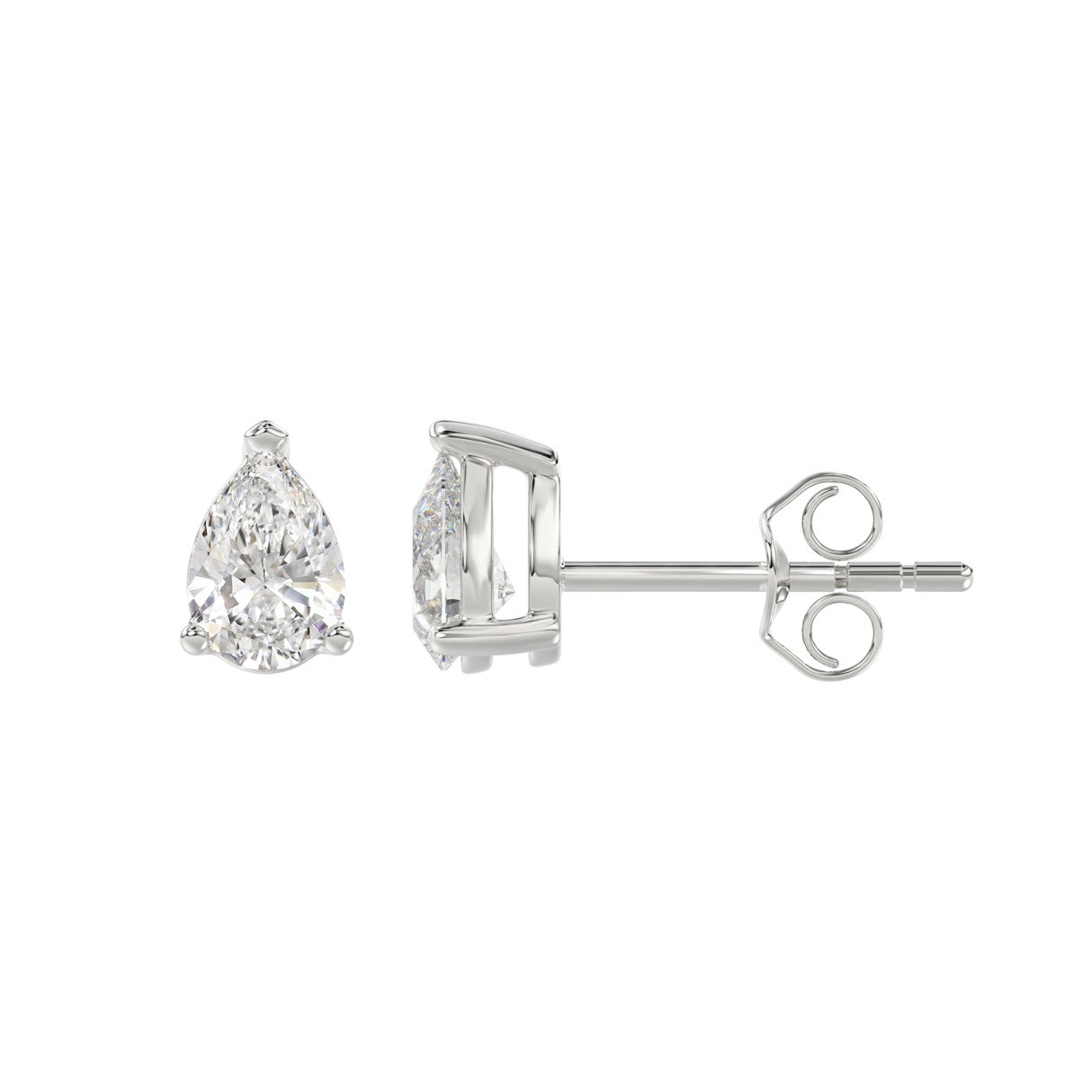 1 Carat Pear Lab Grown Diamond Stud Earrings White Gold angle view