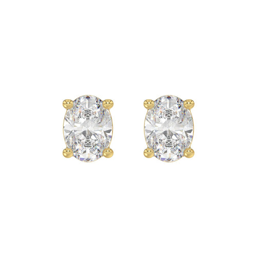 4 Carat Oval Lab Grown Diamond Stud Earrings Yellow Gold angle view
