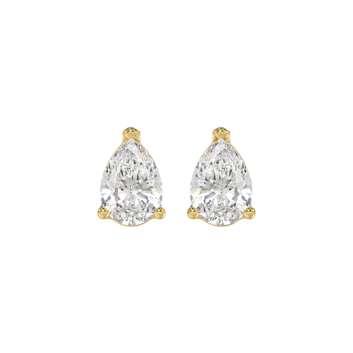 2.5 Carat Pear Lab Grown Diamond Stud Earrings Yellow Gold angle view