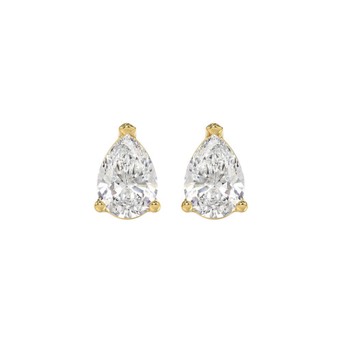 2.5 Carat Pear Lab Grown Diamond Stud Earrings Yellow Gold angle view