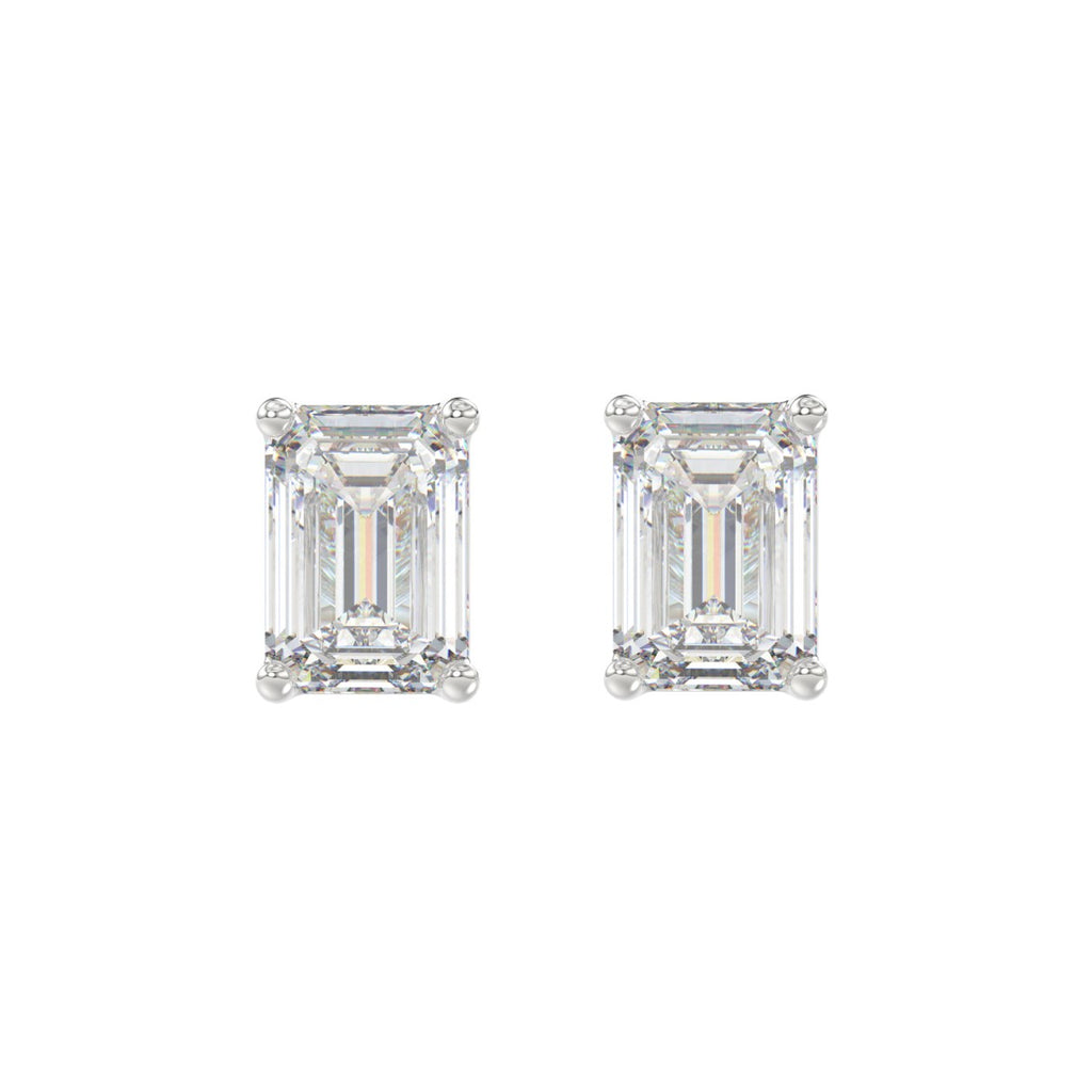 4 Carat Emerald Cut Lab Grown Diamond Stud Earrings White Gold angle view