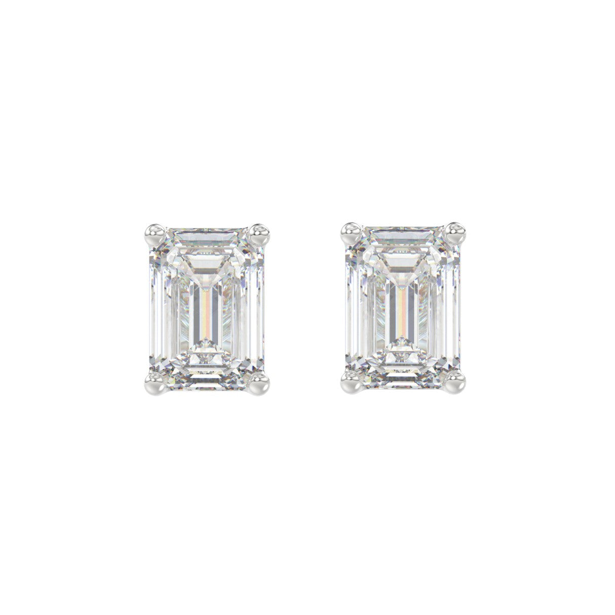 4 Carat Emerald Cut Lab Grown Diamond Stud Earrings White Gold angle view