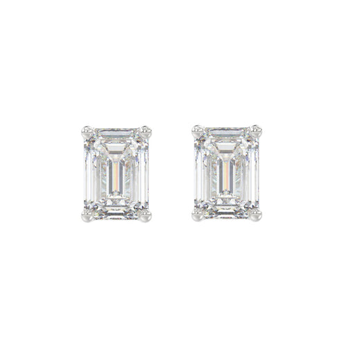 4 Carat Emerald Cut Lab Grown Diamond Stud Earrings White Gold angle view