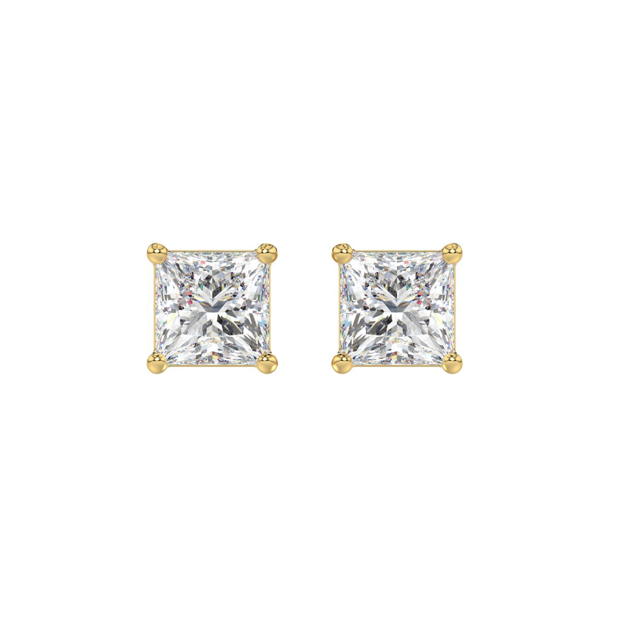 2.5 Carat Princess Lab Grown Diamond Stud Earrings Yellow Gold angle view