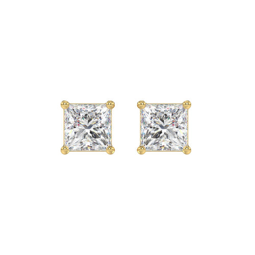 2.5 Carat Princess Lab Grown Diamond Stud Earrings Yellow Gold angle view
