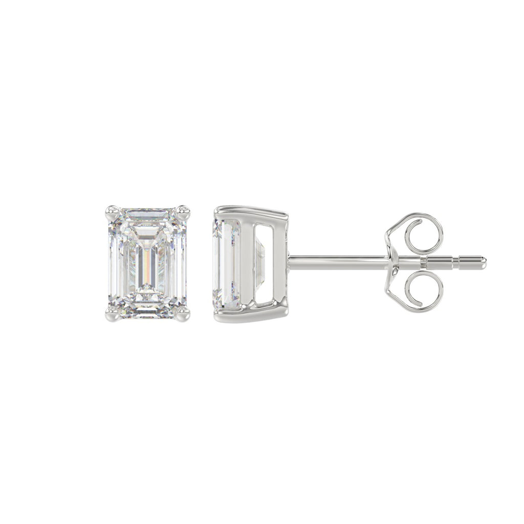 1.5 Carat Emerald Cut Lab Grown Diamond Stud Earrings White Gold angle view