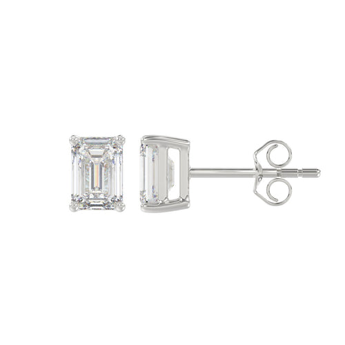 1.5 Carat Emerald Cut Lab Grown Diamond Stud Earrings White Gold angle view