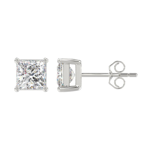 3 Carat Princess Lab Grown Diamond Stud Earrings White Gold angle view