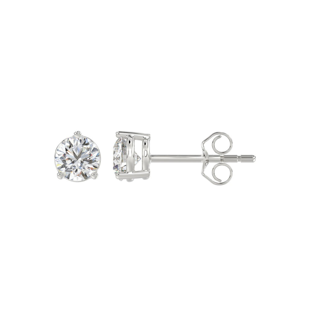 1 Carat Round Brilliant Lab Grown Diamond Stud Earrings White Gold down view