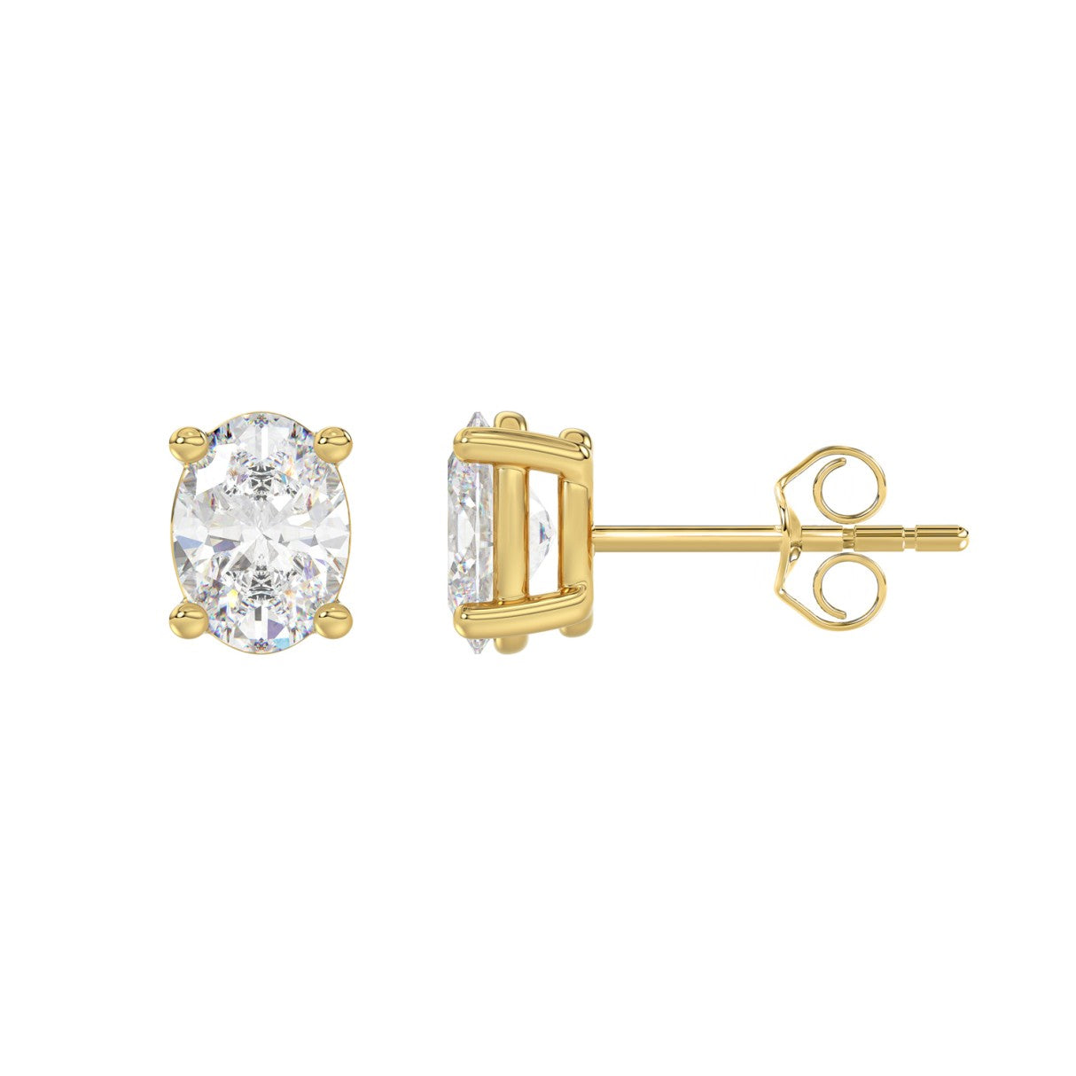 2 Carat Oval Lab Grown Diamond Stud Earrings Yellow Gold down view