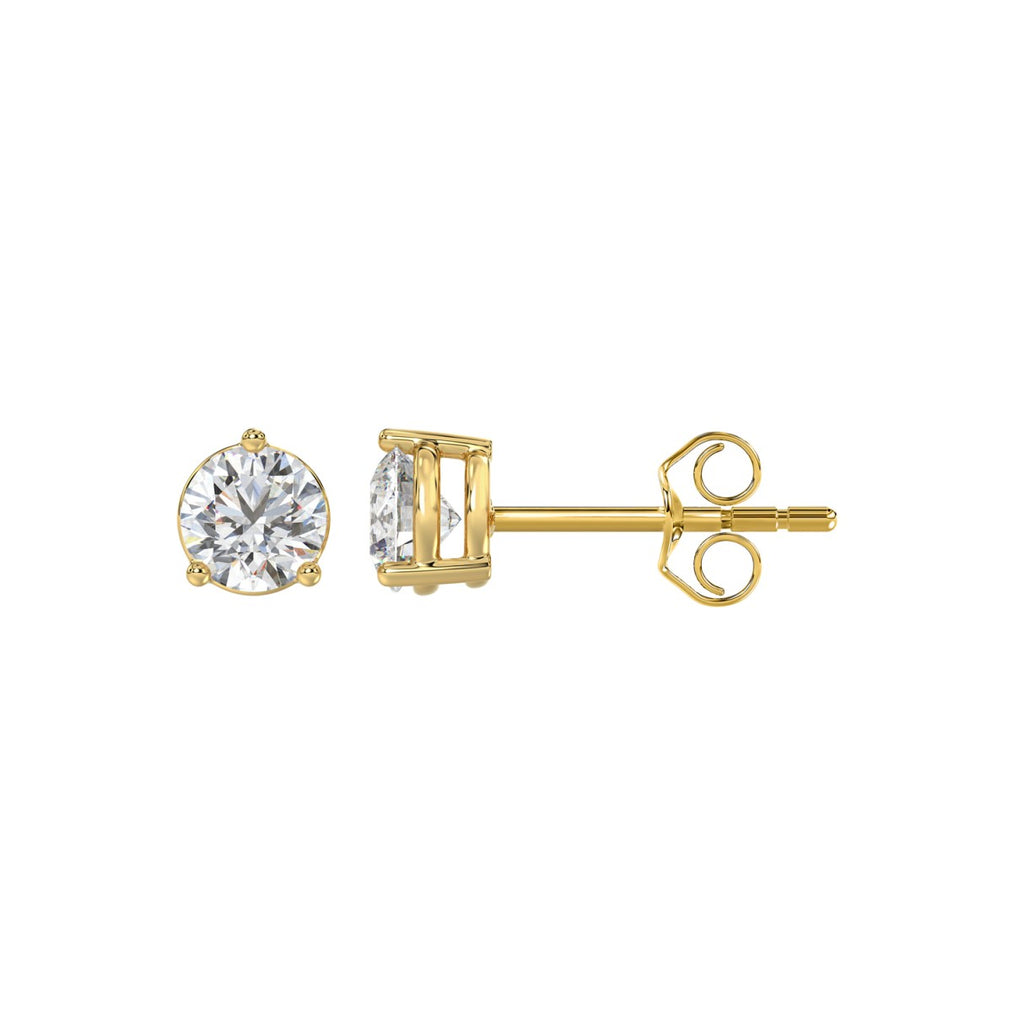 1 Carat Round Brilliant Lab Grown Diamond Stud Earrings Yellow Gold down view