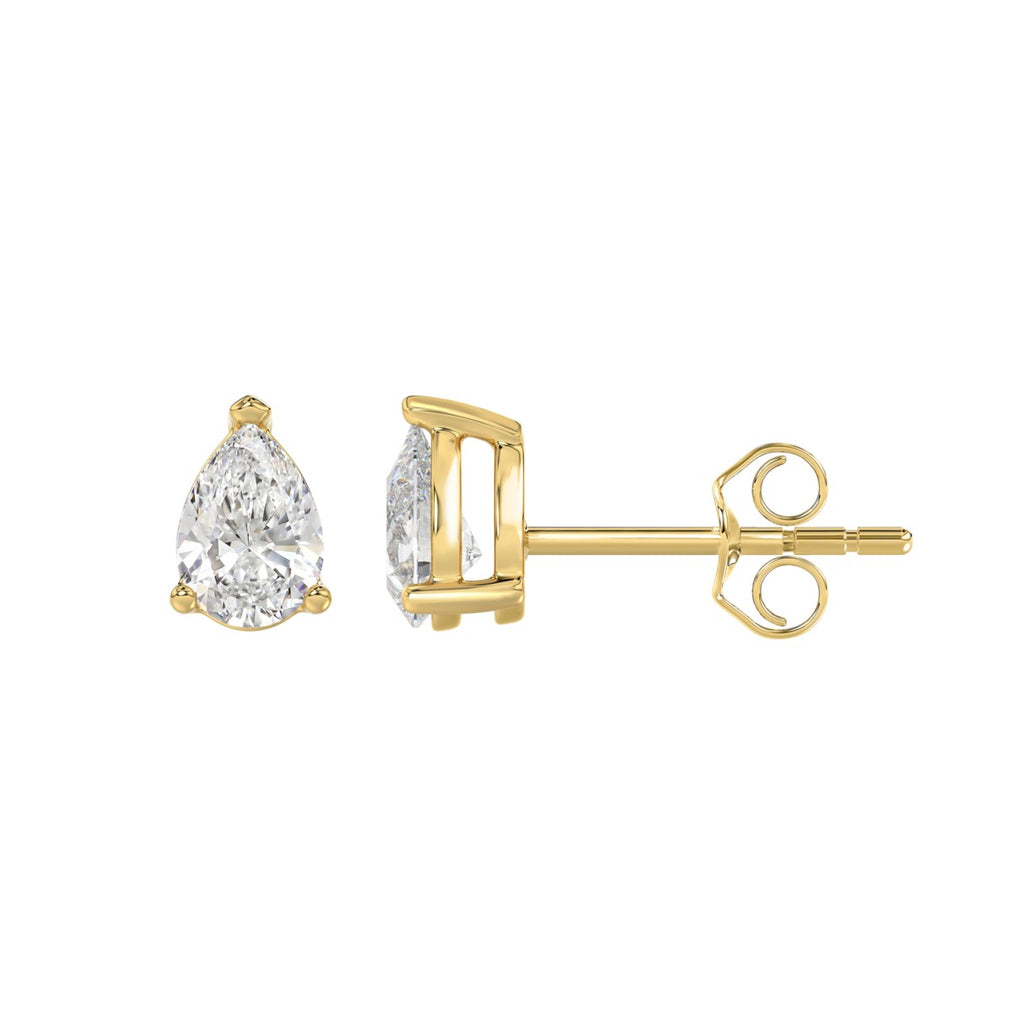 1 Carat Pear Lab Grown Diamond Stud Earrings Yellow Gold down view