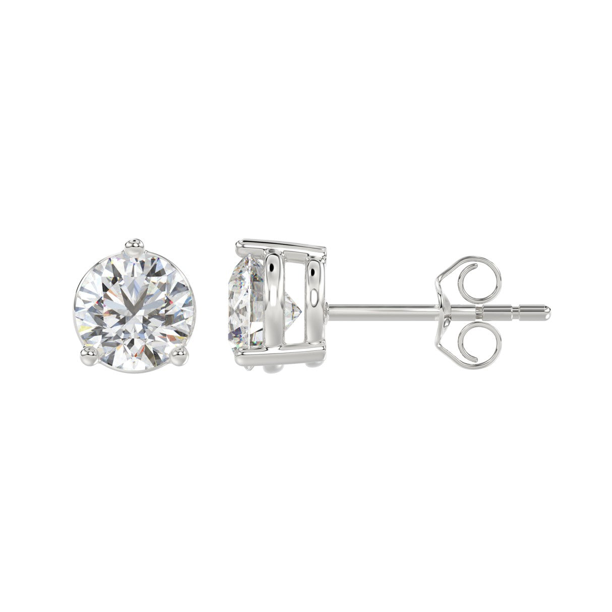 3 Carat Round Brilliant Lab Grown Diamond Stud Earrings White Gold down view