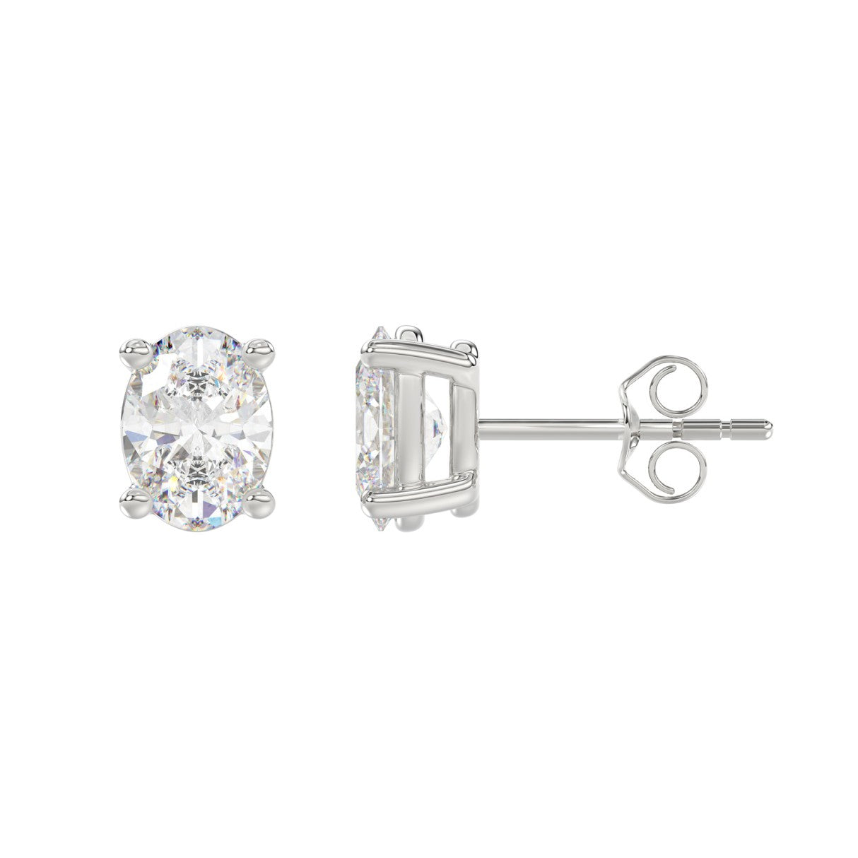 2.5 Carat Oval Lab Grown Diamond Stud Earrings White Gold down view