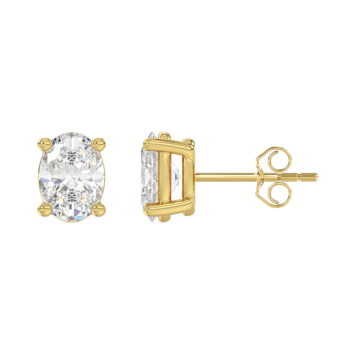 4 Carat Oval Lab Grown Diamond Stud Earrings Yellow Gold down view