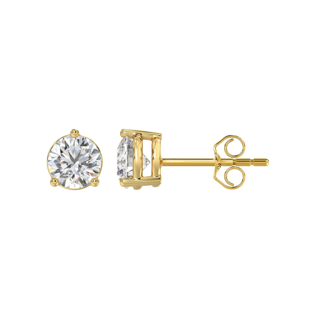 2 Carat Round Brilliant Lab Grown Diamond Stud Earrings Yellow Gold down view