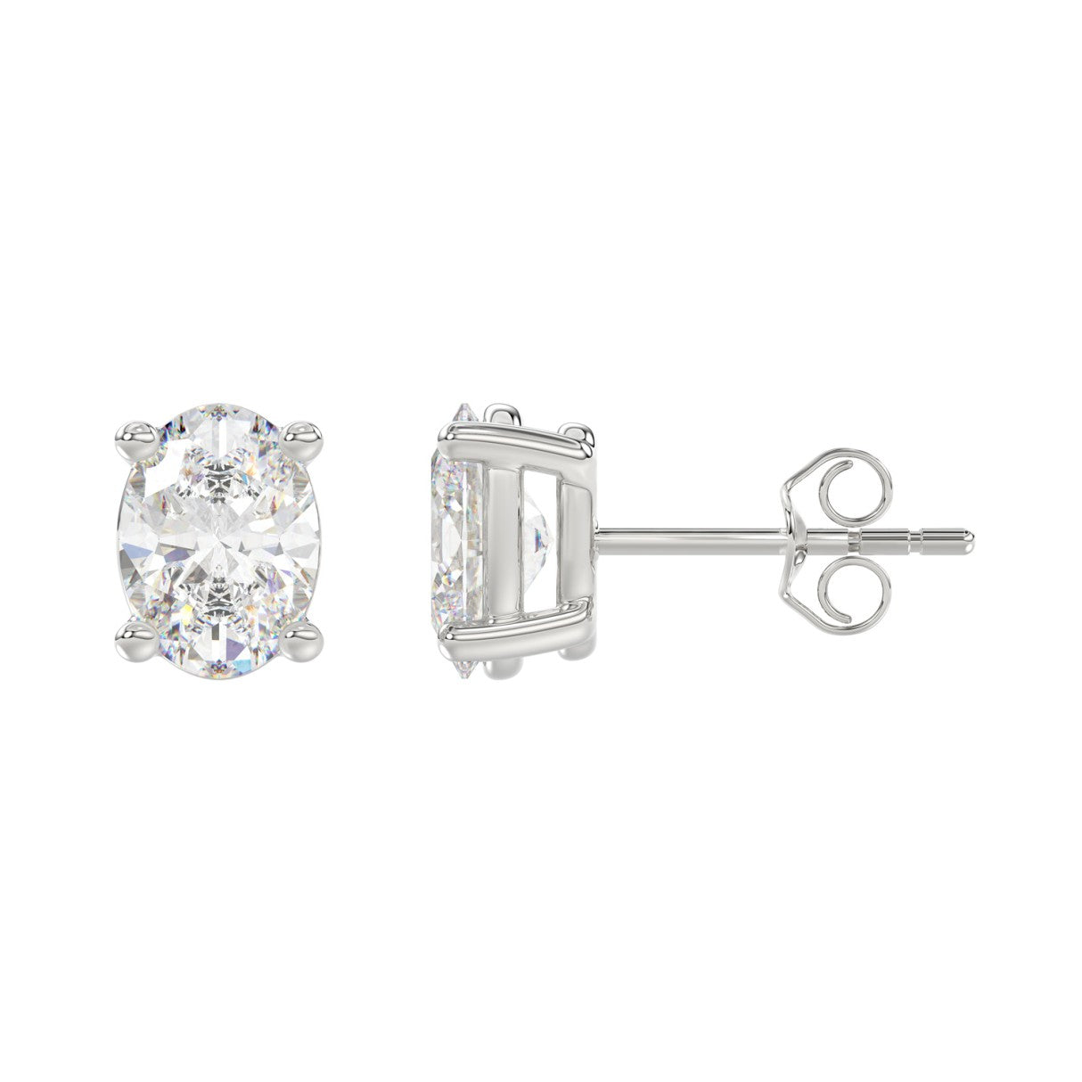 4 Carat Oval Lab Grown Diamond Stud Earrings White Gold down view