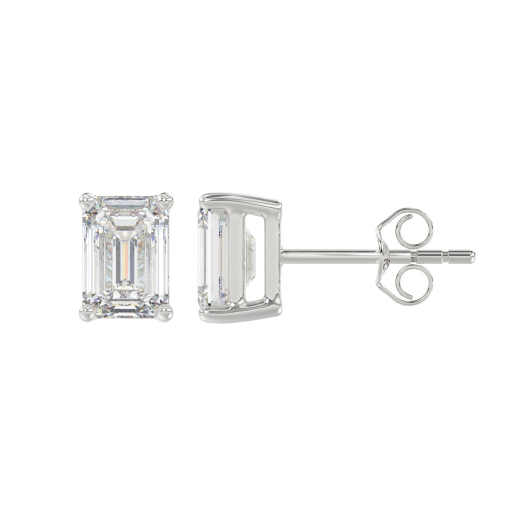 2.5 Carat Emerald Cut Lab Grown Diamond Stud Earrings White Gold down view