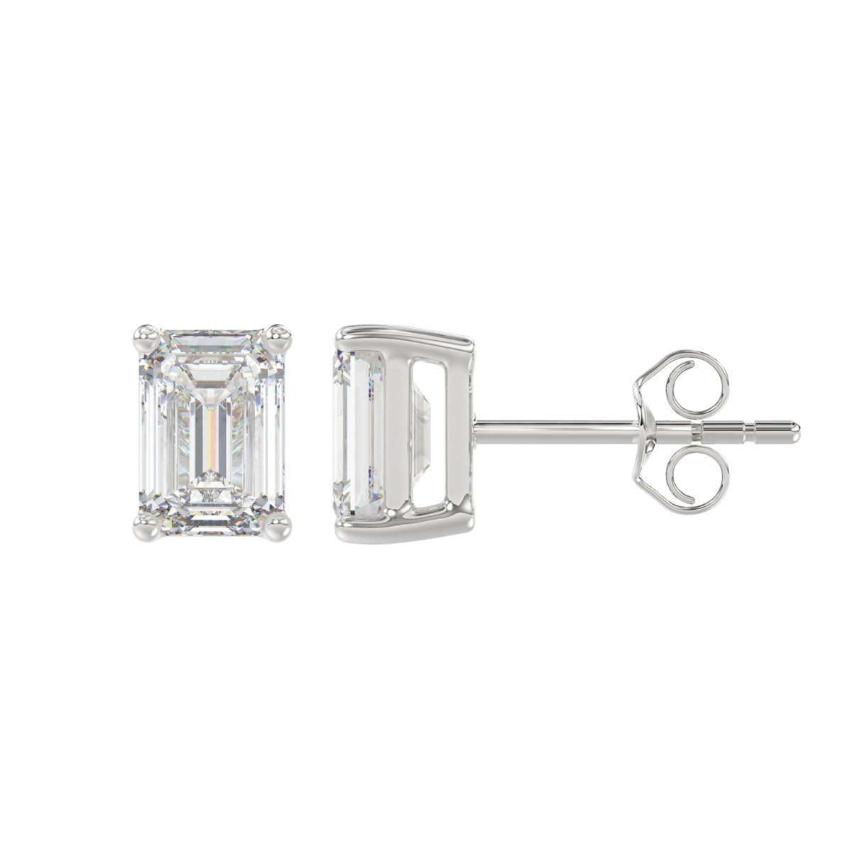 2.5 Carat Emerald Cut Lab Grown Diamond Stud Earrings White Gold down view