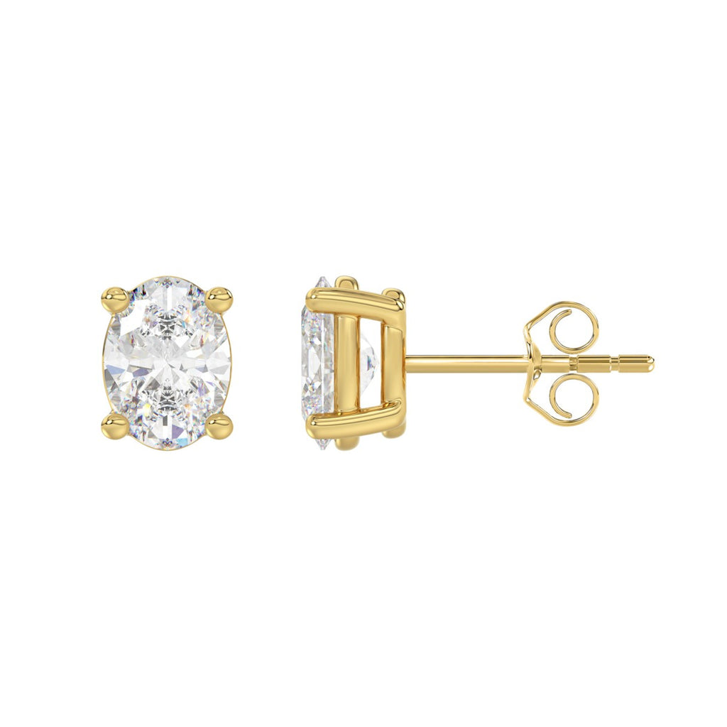 2.5 Carat Oval Lab Grown Diamond Stud Earrings Yellow Gold down view