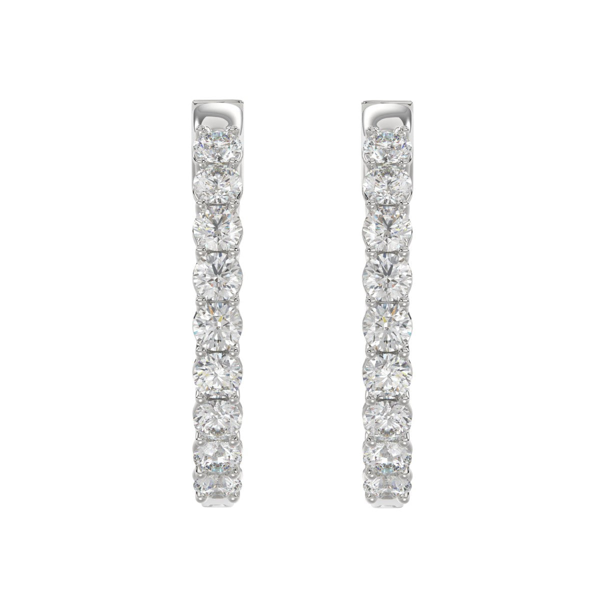 3 Carat Inside-Out Round Lab Grown Diamond Hoop Earrings White Gold down view