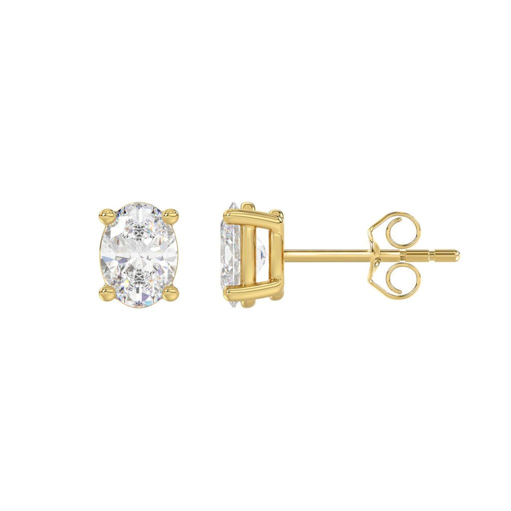 1.5 Carat Oval Lab Grown Diamond Stud Earrings Yellow Gold down view