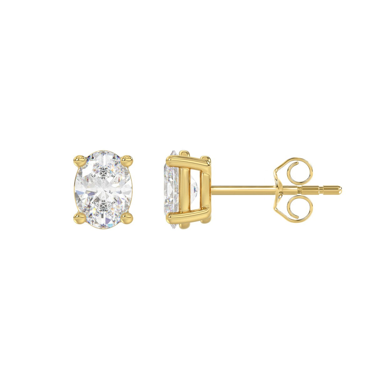 1.5 Carat Oval Lab Grown Diamond Stud Earrings Yellow Gold down view