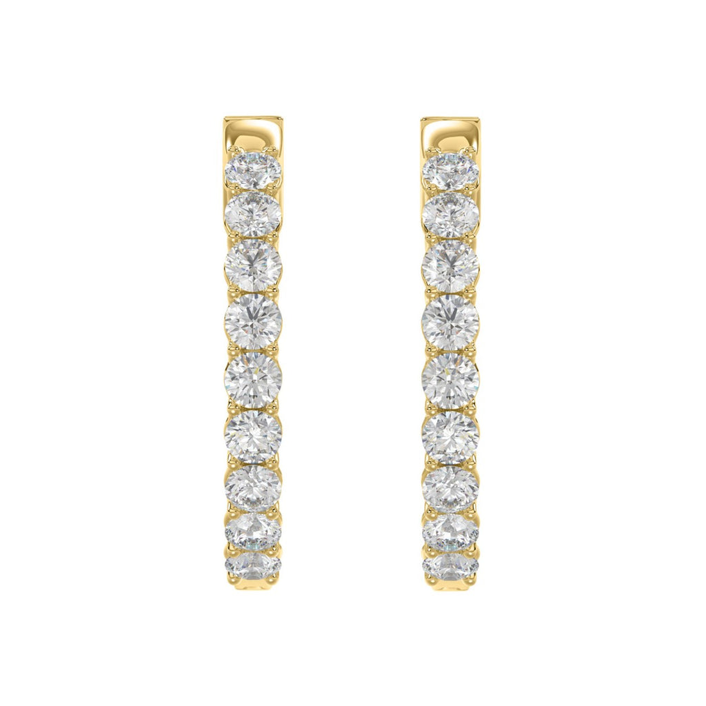 3 Carat Inside-Out Round Lab Grown Diamond Hoop Earrings Yellow Gold down view