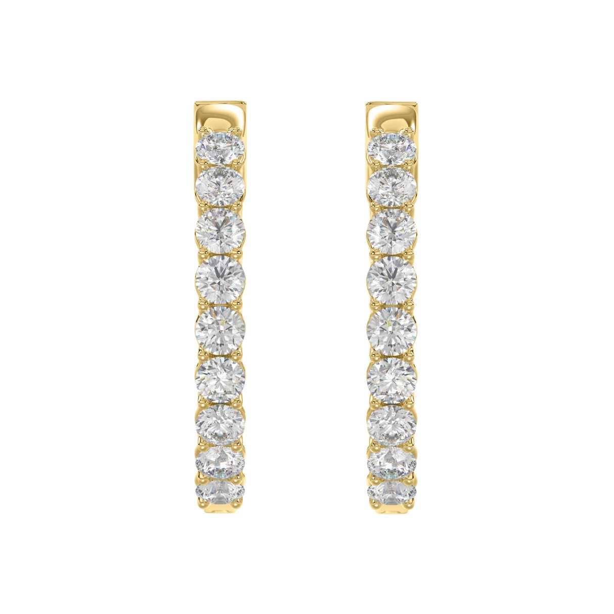 3 Carat Inside-Out Round Lab Grown Diamond Hoop Earrings Yellow Gold down view