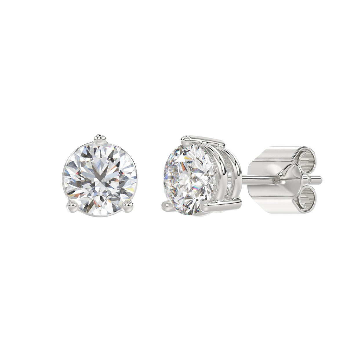 4 Carat Round Brilliant Lab Grown Diamond Stud Earrings White Gold down view