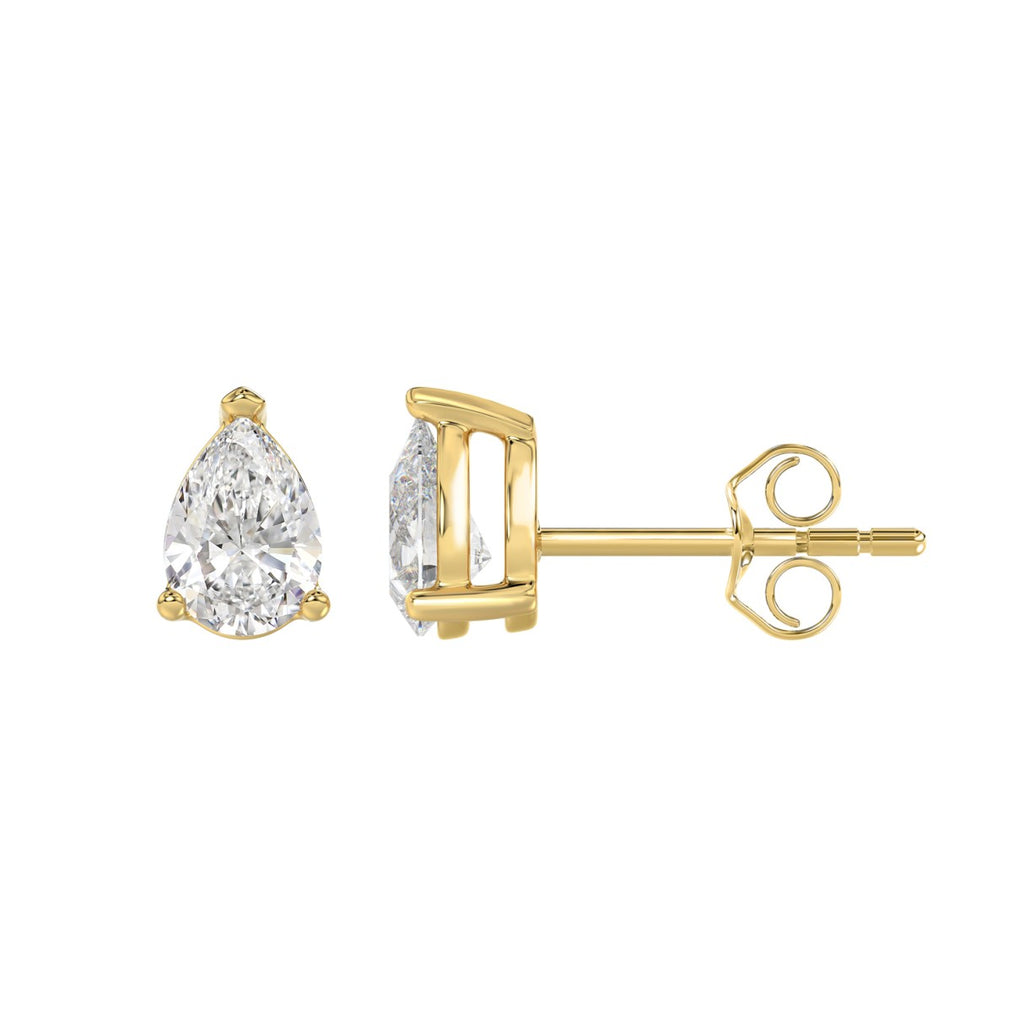 1.5 Carat Pear Lab Grown Diamond Stud Earrings Yellow Gold down view