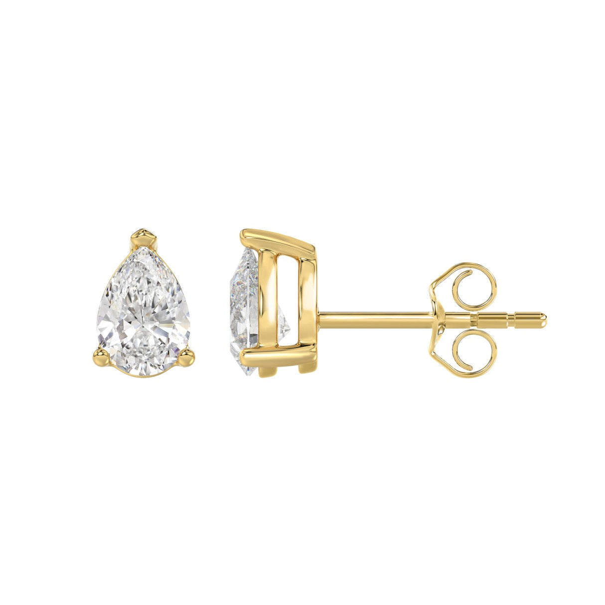 1.5 Carat Pear Lab Grown Diamond Stud Earrings Yellow Gold down view