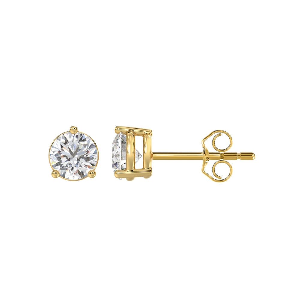 1.5 Carat Round Brilliant Lab Grown Diamond Stud Earrings Yellow Gold down view
