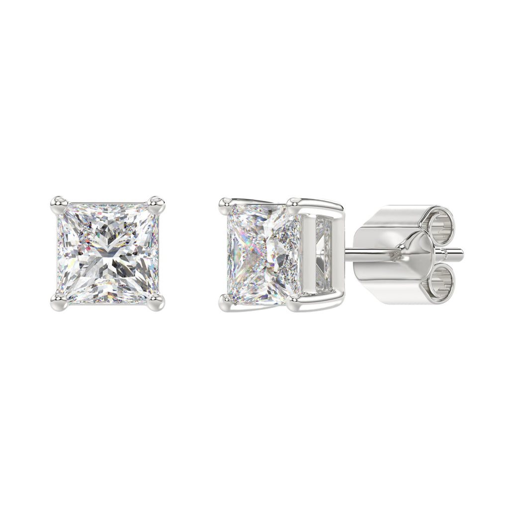 3 Carat Princess Lab Grown Diamond Stud Earrings White Gold down view