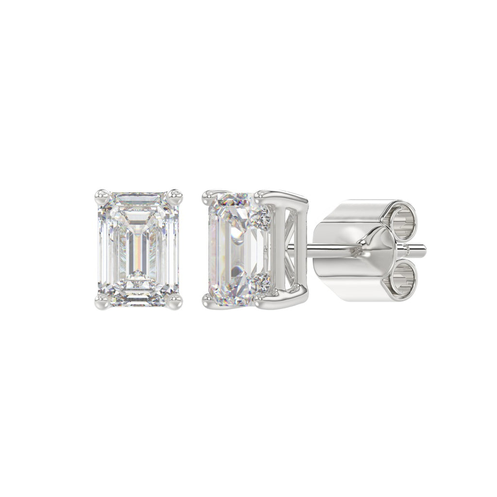 2 Carat Emerald Cut Lab Grown Diamond Stud Earrings White Gold down view