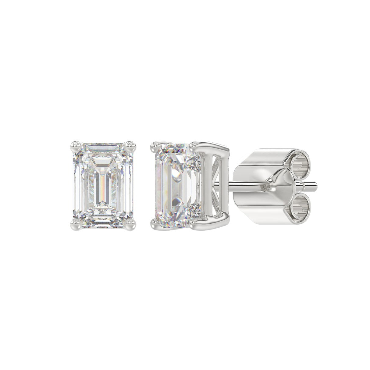 2 Carat Emerald Cut Lab Grown Diamond Stud Earrings White Gold down view