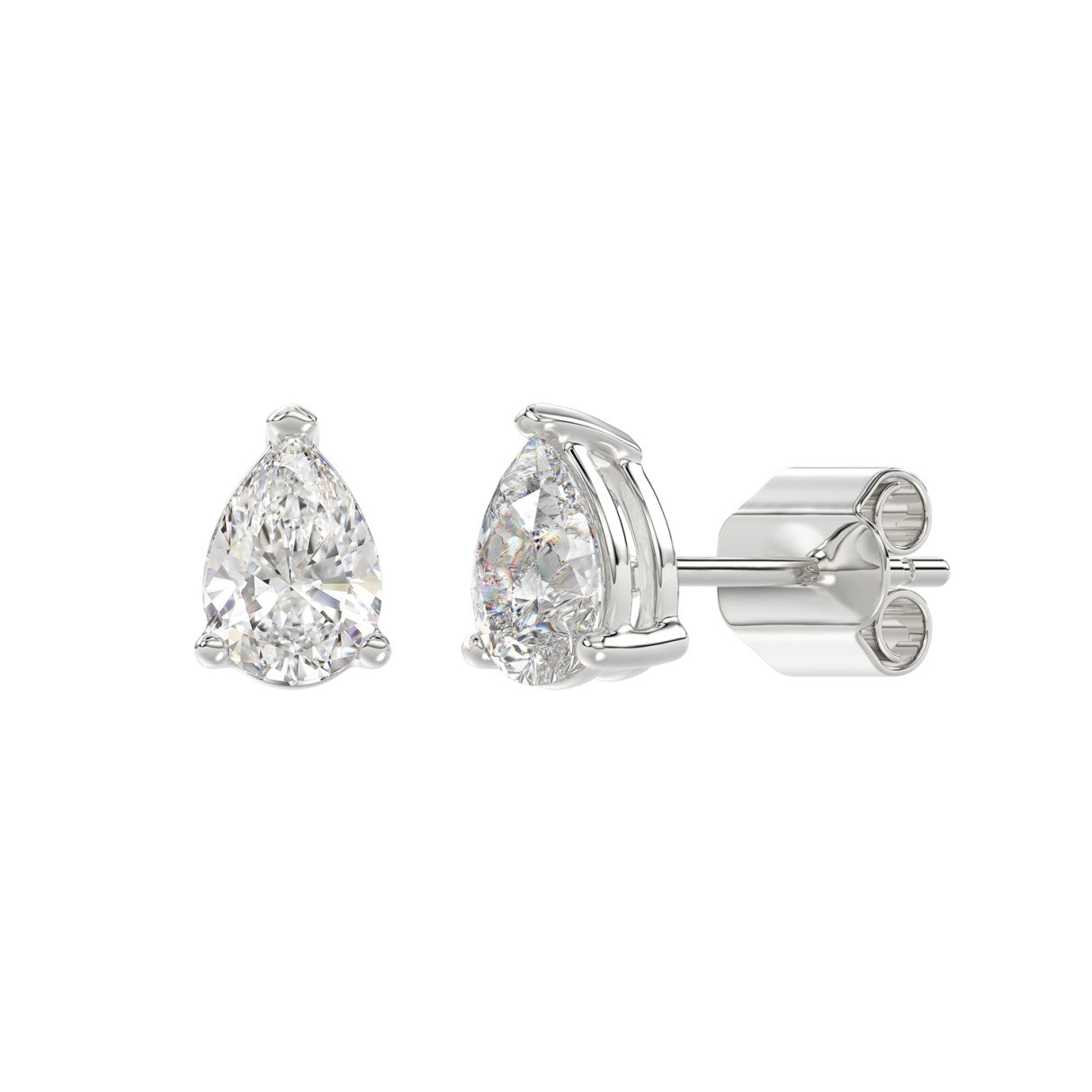 2 Carat Pear Lab Grown Diamond Stud Earrings White Gold down view