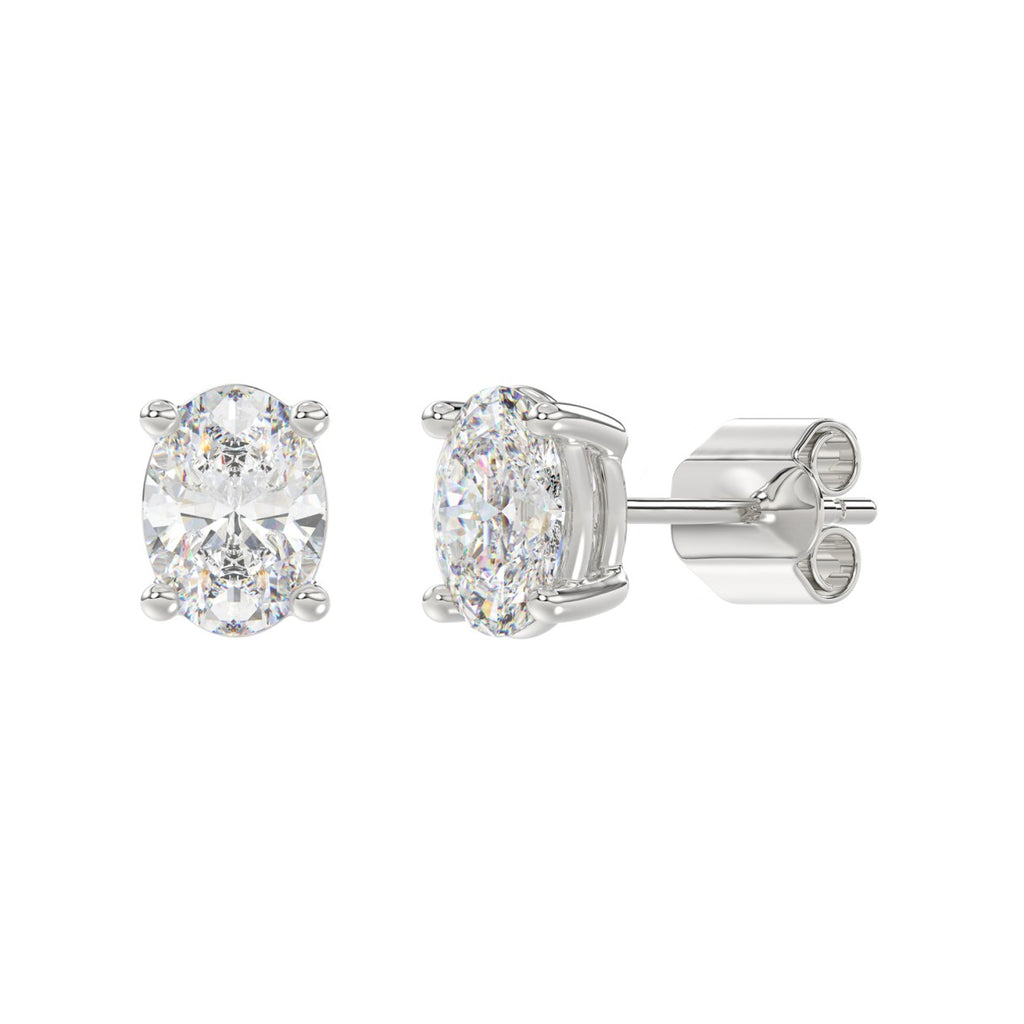 3 Carat Oval Lab Grown Diamond Stud Earrings White Gold down view