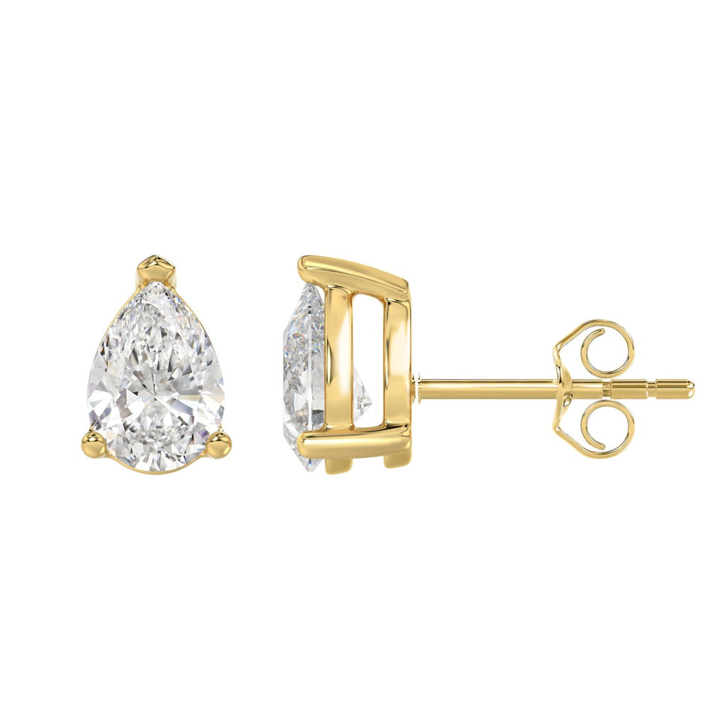 3 Carat Pear Lab Grown Diamond Stud Earrings Yellow Gold down view