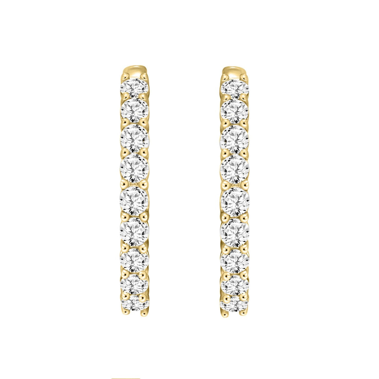 7 Carat Inside-Out Round Lab Grown Diamond Hoop Earrings Yellow Gold down view