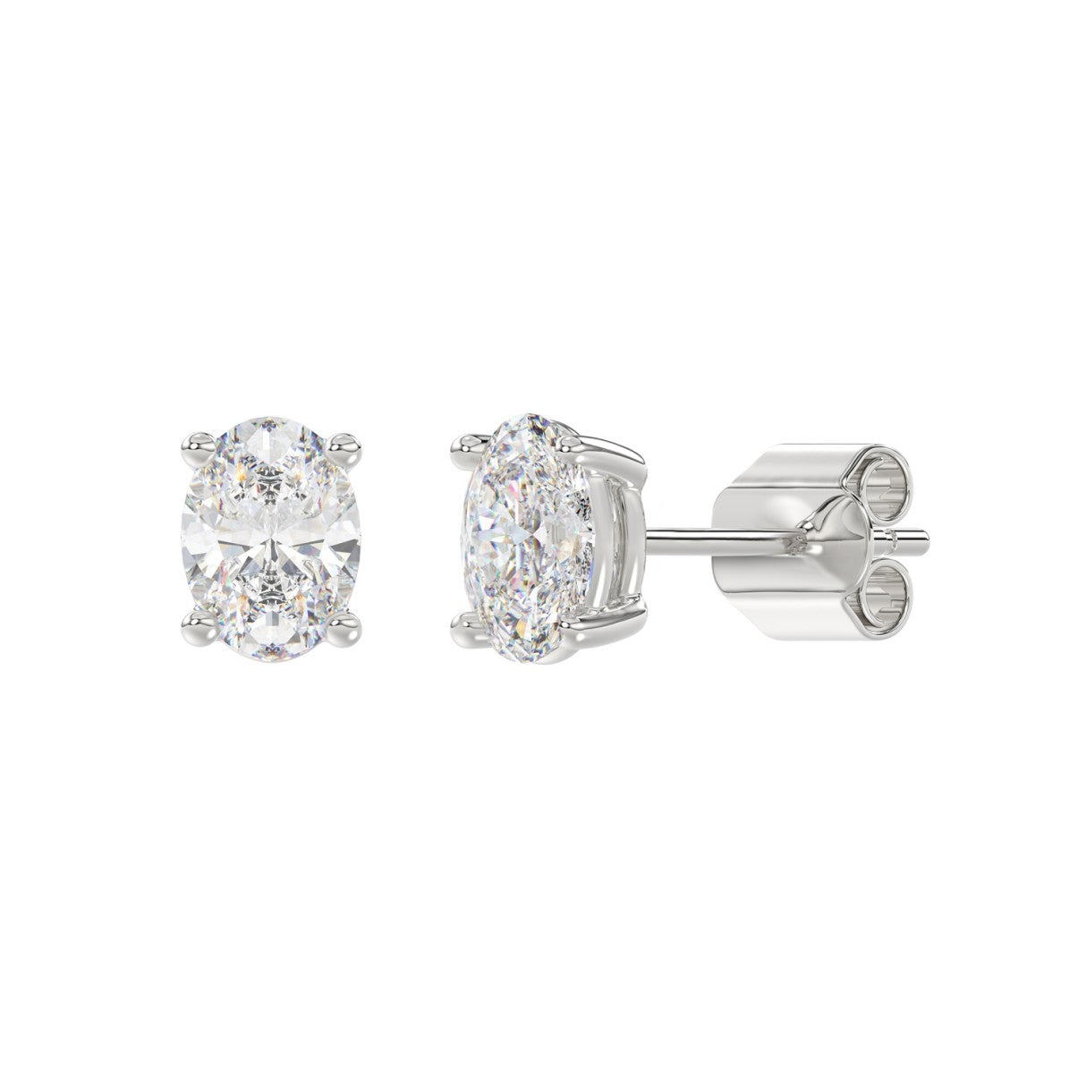 2 Carat Oval Lab Grown Diamond Stud Earrings White Gold down view