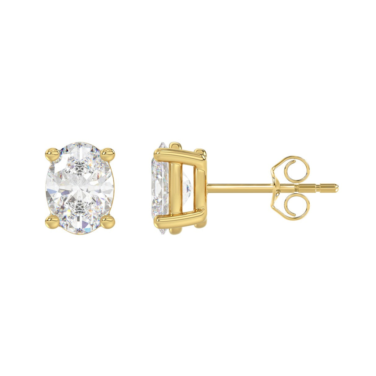 3 Carat Oval Lab Grown Diamond Stud Earrings Yellow Gold down view