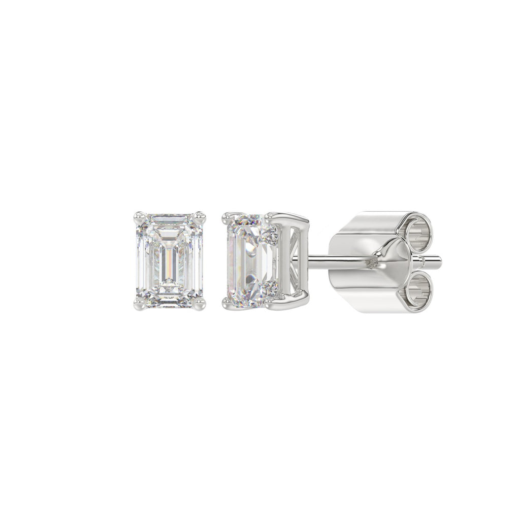 1 Carat Emerald Cut Lab Grown Diamond Stud Earrings White Gold down view
