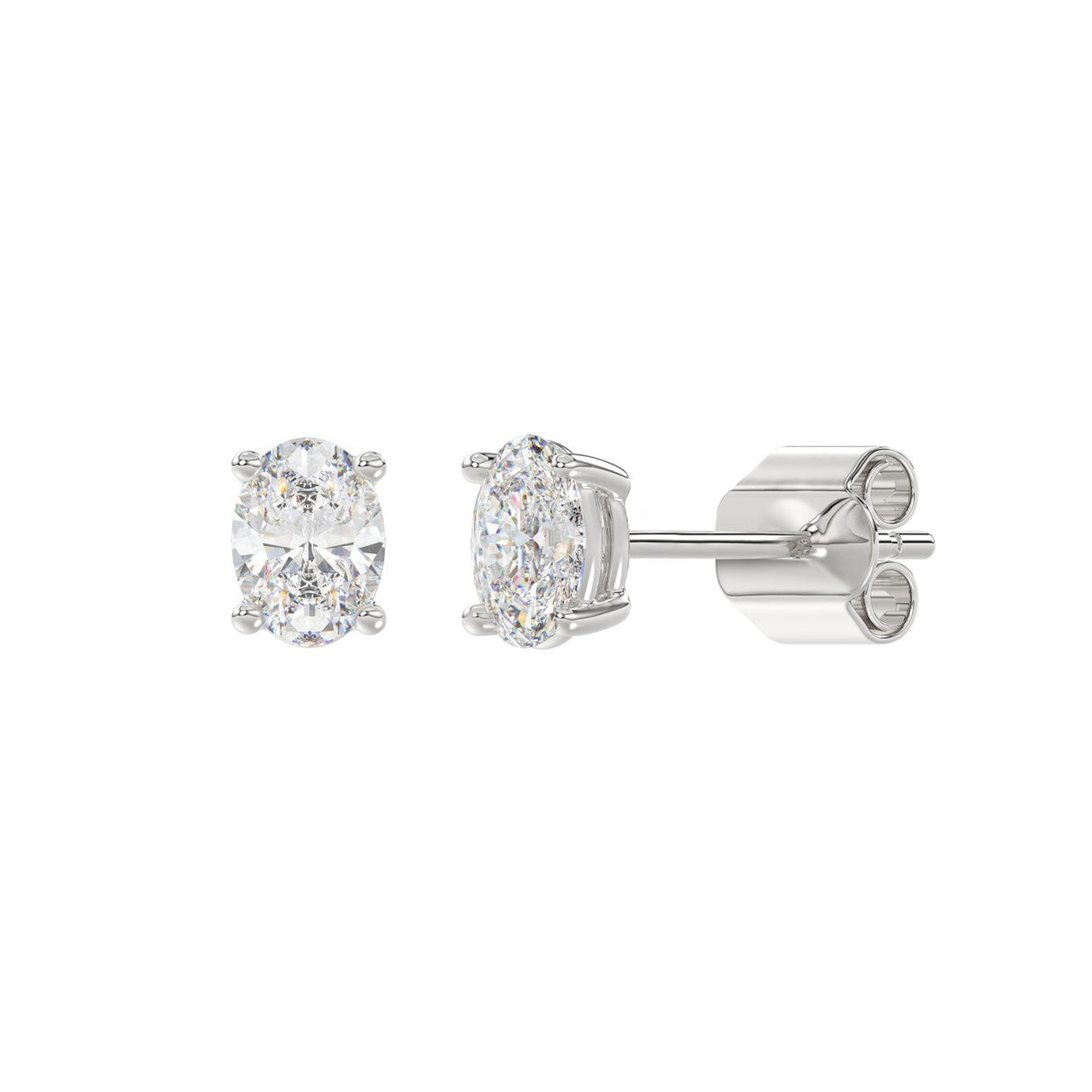 1 Carat Oval Lab Grown Diamond Stud Earrings White Gold down view